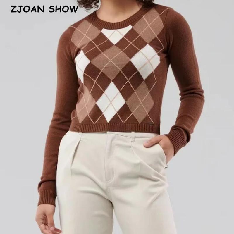 Women's Sweaters 2021 Vintage Coffee Knitted Rhombus Plaid Sweater Women Round Collar Pullovers Slim Short Jumper Long Sleevev Knitwear Y2K, White;black
Women's Sweaters 2021 Vintage Coffee Knitted Rhombus Plaid Sweater Women Round Collar Pullovers Slim Short Jumper Long Sleevev Knitwear Y2K, White;black