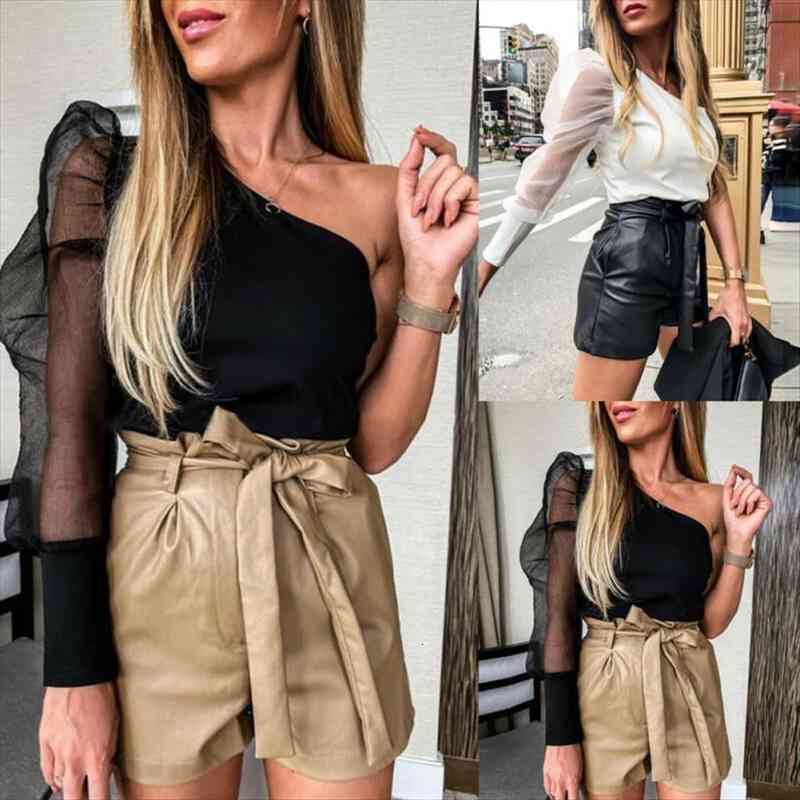 women mesh net blouse sheer puff sleeve one shoulder ladies shirt womens clothing slim fit female blusa, White
women mesh net blouse sheer puff sleeve one shoulder ladies shirt womens clothing slim fit female blusa, White