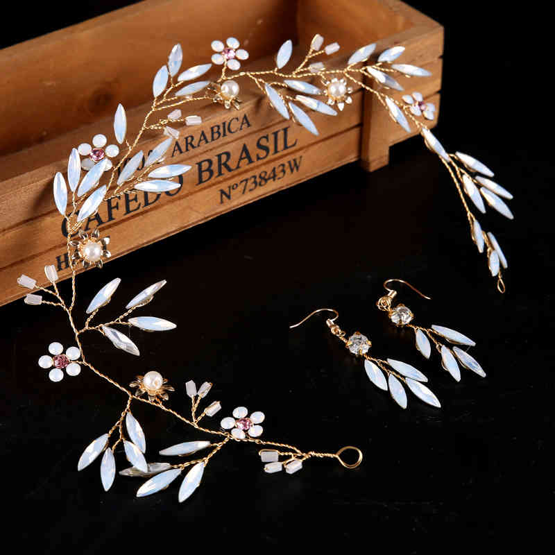 Wedding Hair Jewelry Accessories Special Protein Glass Headdress Gold Flower Crystal Dress Band Bride
