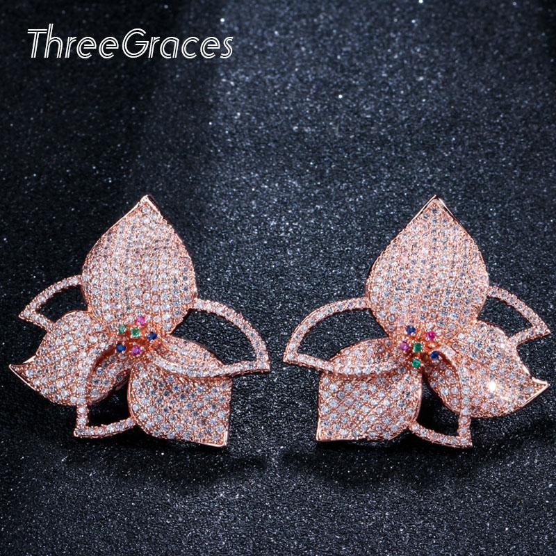 Stud ThreeGraces Unique Leaf Shape Rose Gold Micro Pave Clear CZ Crystal Big Earrings For Female Wedding Jewelry ER249, Golden;silver
Stud ThreeGraces Unique Leaf Shape Rose Gold Micro Pave Clear CZ Crystal Big Earrings For Female Wedding Jewelry ER249, Golden;silver