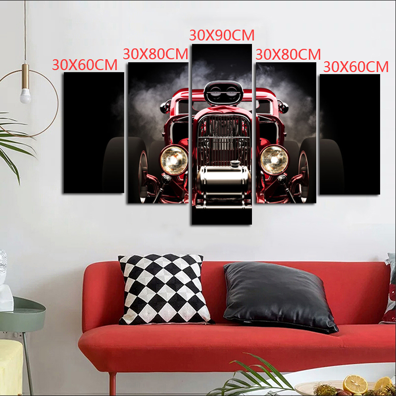 5 Panels/Set Classic Red Car Pictures Canvas Painting Wall Art For Living Room Posters And Prints Home Decoration