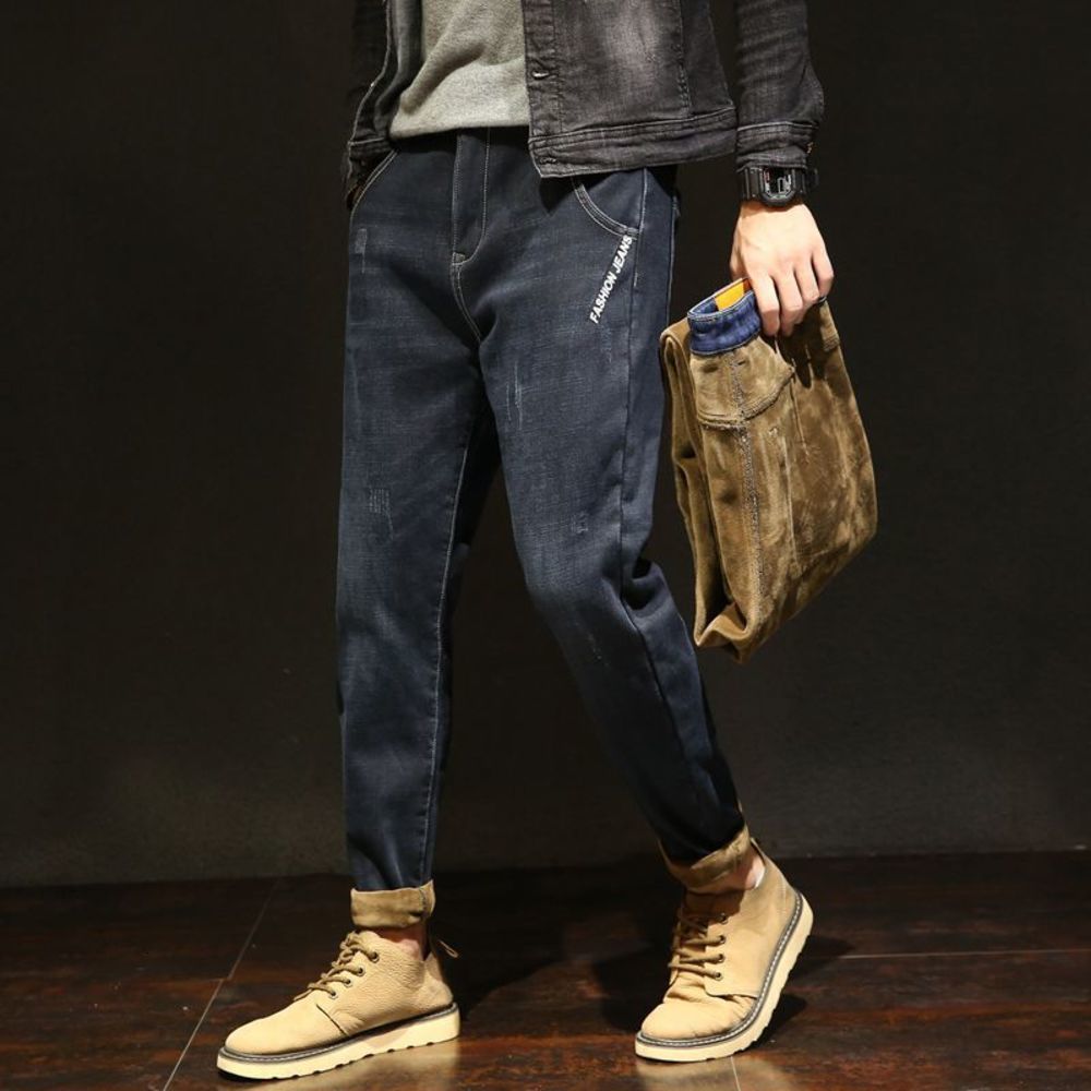 Autumn and winter Plush jeans loose legged Harem Korean elastic cotton bulky Pants men's fashion, Blue
Autumn and winter Plush jeans loose legged Harem Korean elastic cotton bulky Pants men's fashion, Blue
