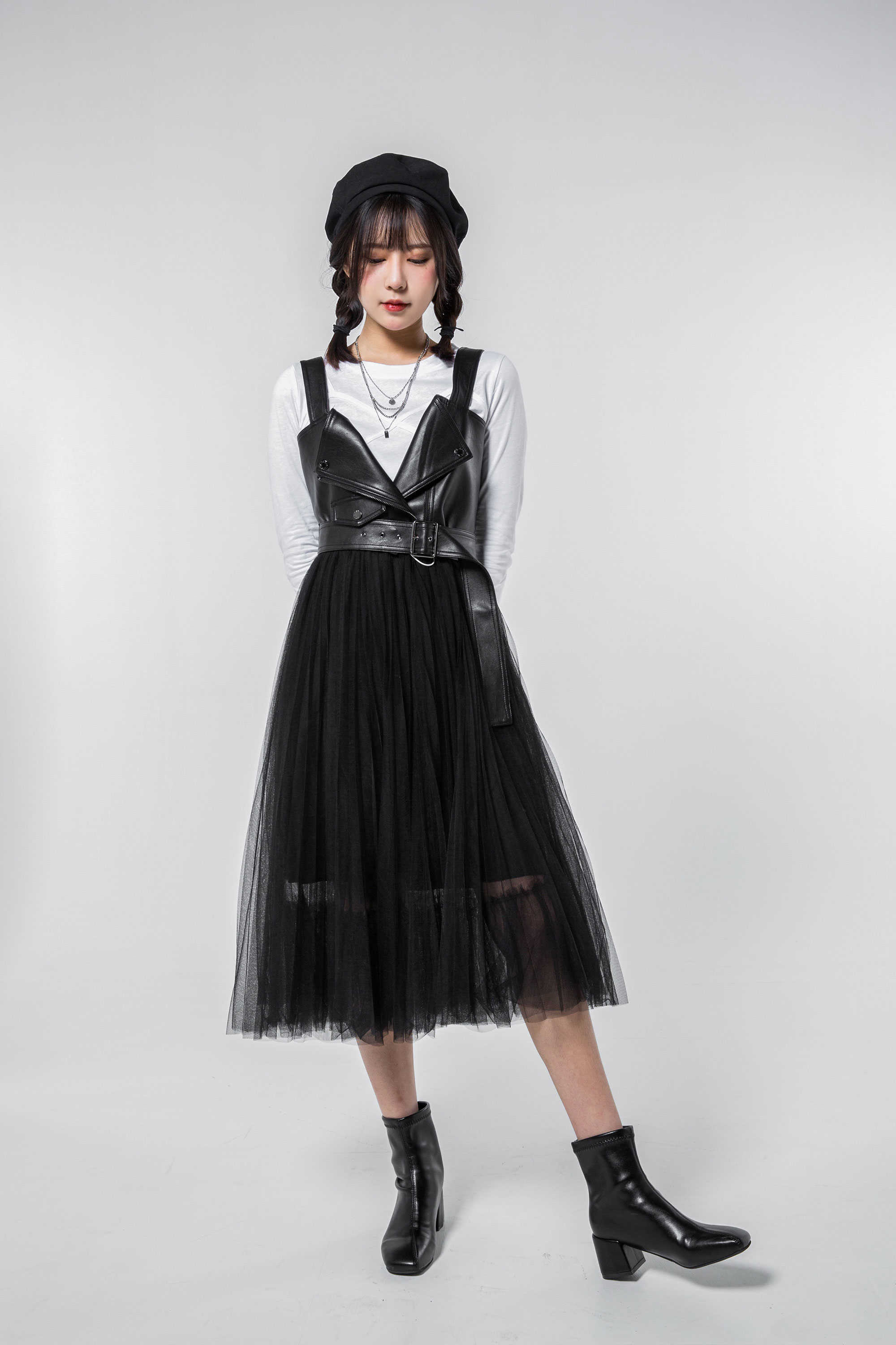 Spring Summer Fashion Leather Spaghetti Strap V Neck Gauze A Line Dresses for Women 210615