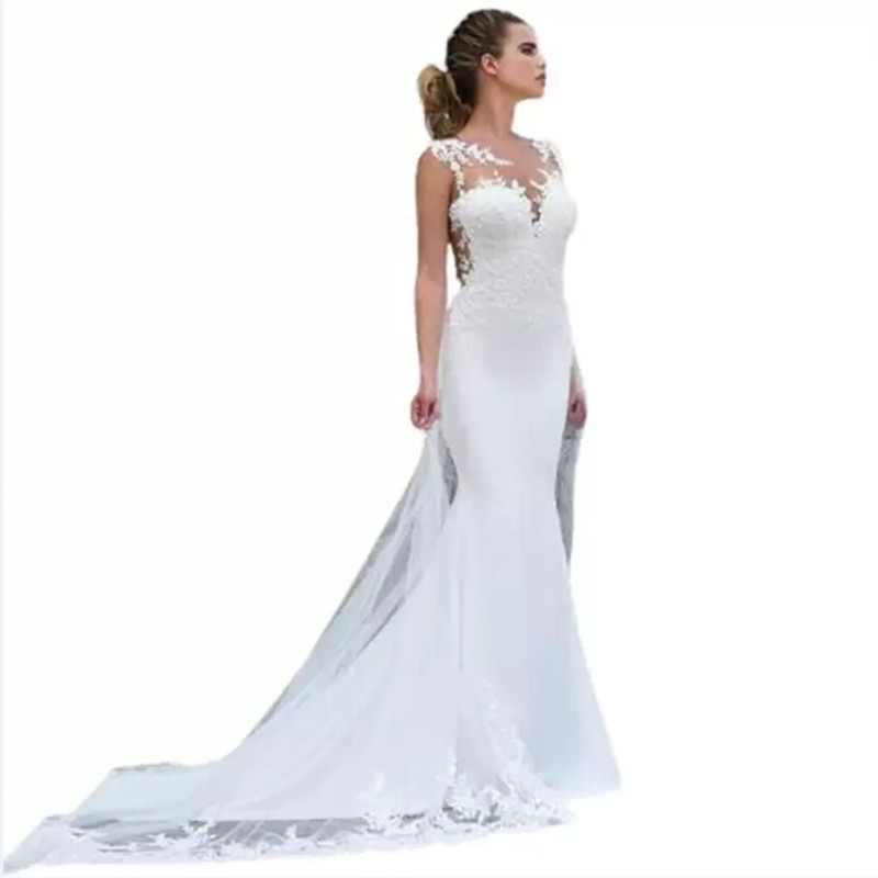 2022 Satin Wedding Dress White Mermaid With Lace Plus Size vestidos de Boho Dress Beach Grows Bridal Gowns
