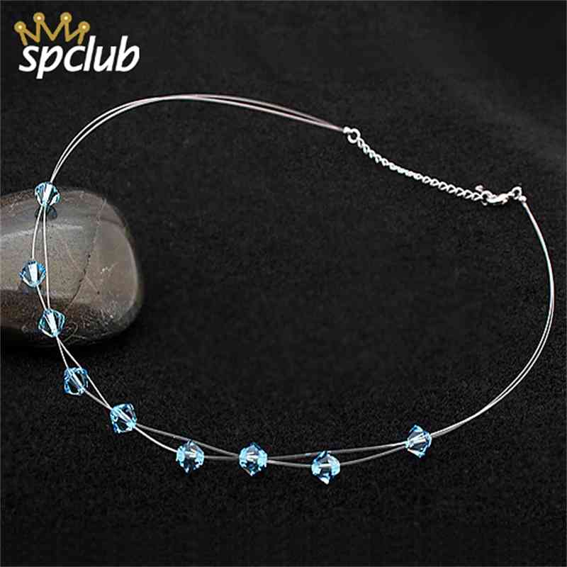 

Shine Crystals from Swarovski Necklace Invisible Transparent Fishing Line Short Chain Pendant Neckalce for Women Jewelry Gift