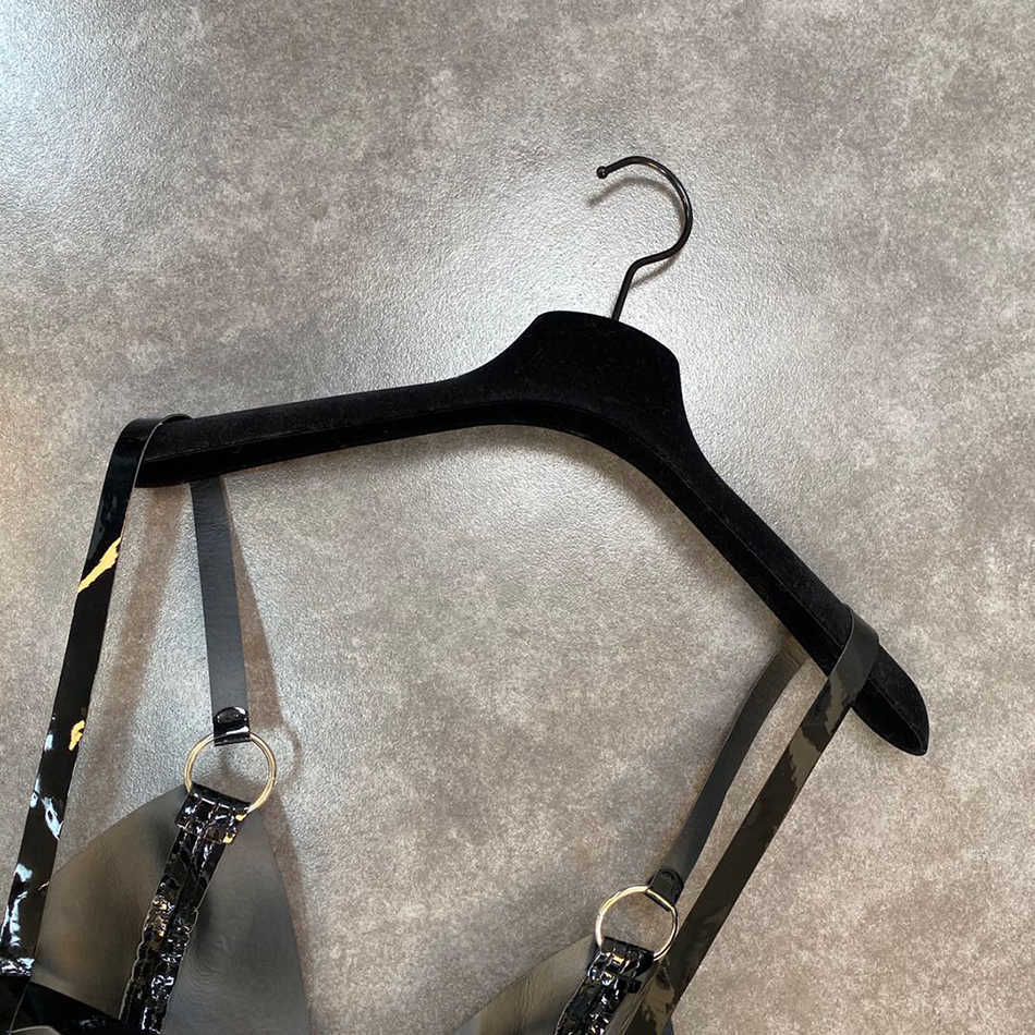 Women's Short Corset Top Spaghetti Strap Black Pu Leather Crop Chain Halter PU Sexy Tank 210525