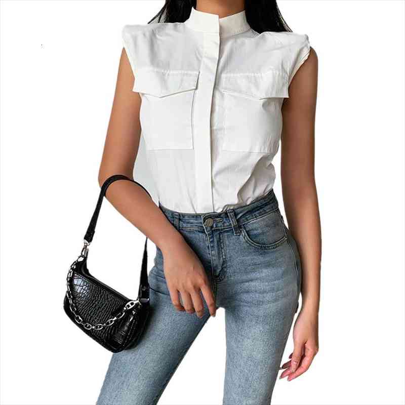 women ladies blouse solid color summer autumn girls sleeveless slim with shoulder pads female casual shirt clothing, White
women ladies blouse solid color summer autumn girls sleeveless slim with shoulder pads female casual shirt clothing, White