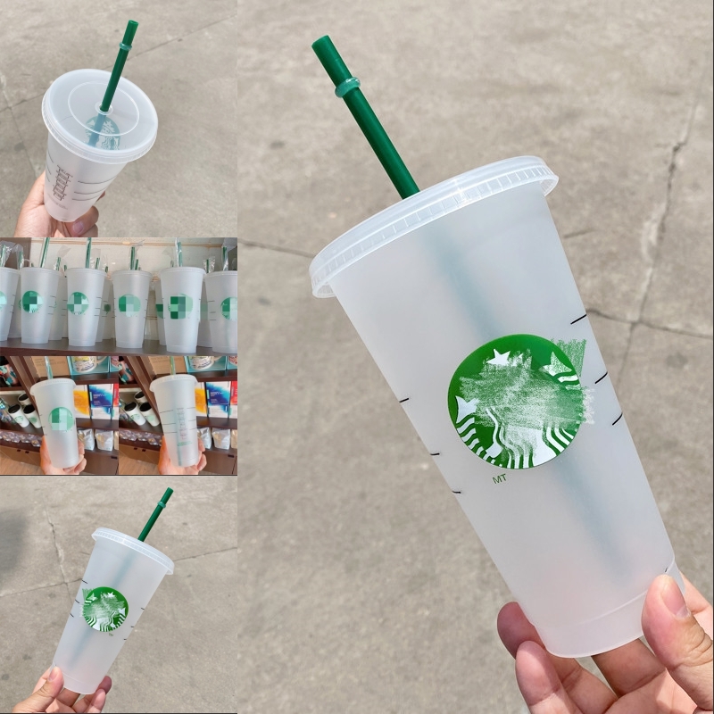 5pcs Starbucks 24OZ/710ml Plastic Tumbler Reusable Clear Drinking Flat Bottom Cup Pillar Shape Lid Straw Mug Bardian 4509 Q2 от DHgate WW