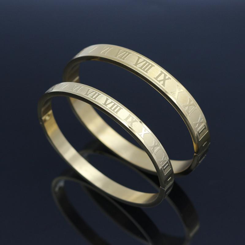 Bangle Fashion Women Charm Bracelet Stainless Steel Gold Color Roman Letter & For Men Jewelry
