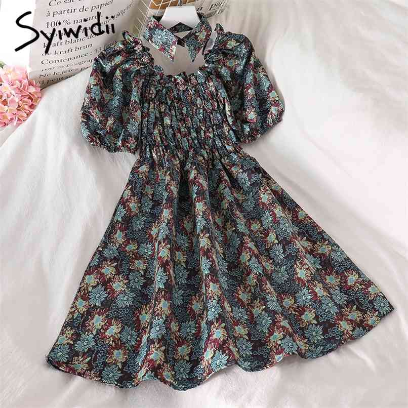 Floral Print Puff Sleeve Elastic High Waist Dresses Women Ruffles Square Collar A-line Clothes Summer Korean Dress 210607
Floral Print Puff Sleeve Elastic High Waist Dresses Women Ruffles Square Collar A-line Clothes Summer Korean Dress 210607