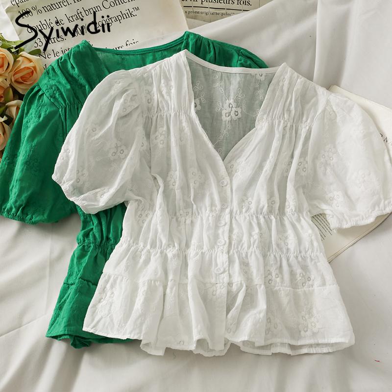 Women's Blouses & Shirts Syiwidii Vintage Button Up Women Summer 2021 Korean Fashion Short Puff Sleeve V Neck Green White Folds Slim Tops
Women's Blouses & Shirts Syiwidii Vintage Button Up Women Summer 2021 Korean Fashion Short Puff Sleeve V Neck Green White Folds Slim Tops