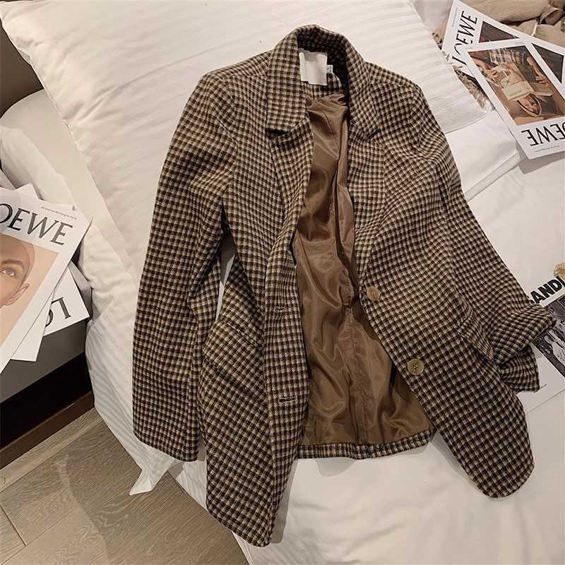 Arrival Spring Autumn Korea Fashion Women Single Breasted Loose Casual Blazers Femme Vintage Plaid Woolen Blazer Coat V137 210608, Brown
Arrival Spring Autumn Korea Fashion Women Single Breasted Loose Casual Blazers Femme Vintage Plaid Woolen Blazer Coat V137 210608, Brown