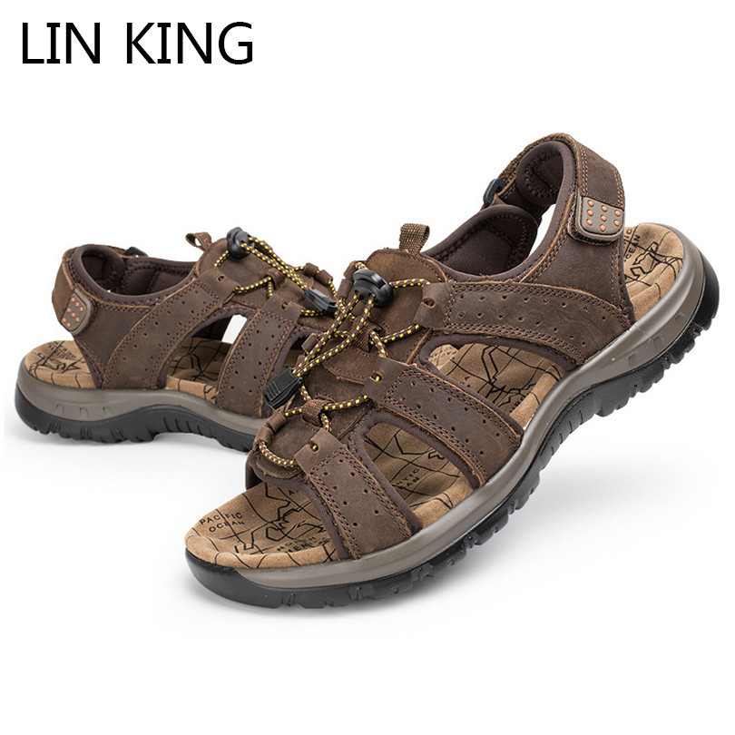 LIN KING Classic Genuine Leather Mens Sandals Solid Shallow Summer Beach Sandals Breathable Male Outdoor Sports Camping Shoes L0227, Black
LIN KING Classic Genuine Leather Mens Sandals Solid Shallow Summer Beach Sandals Breathable Male Outdoor Sports Camping Shoes L0227, Black