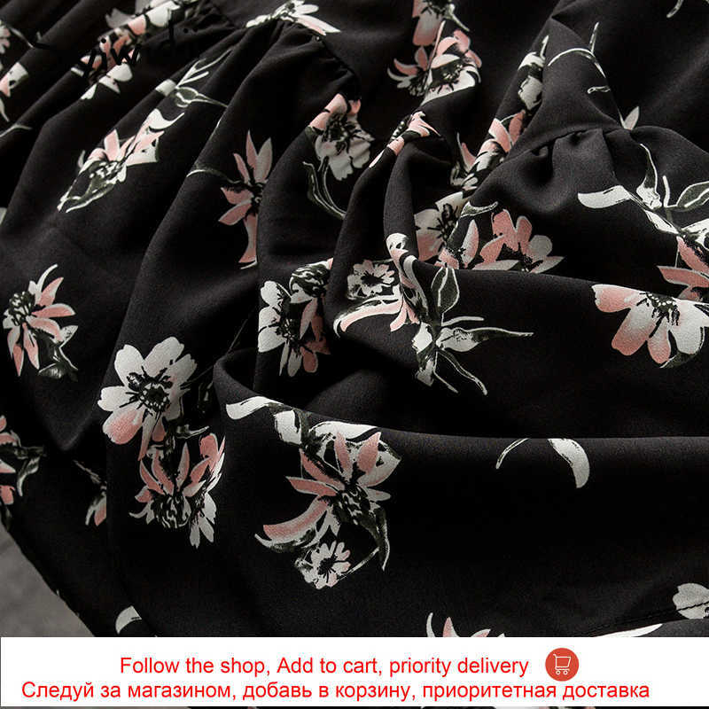 Syiwidii Dress for Women Vintage Floral Print Midi Casual Long Sleeve Spring Summer Empire Plus Size Black Elegant Dresses 210630