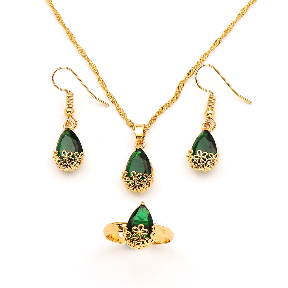 18K Solid Gold Filled Pendant Necklace Earrings Ring Water Drop green Crystal Jewellery Set cz big Rectangle Gem with Channel, Golden
18K Solid Gold Filled Pendant Necklace Earrings Ring Water Drop green Crystal Jewellery Set cz big Rectangle Gem with Channel, Golden