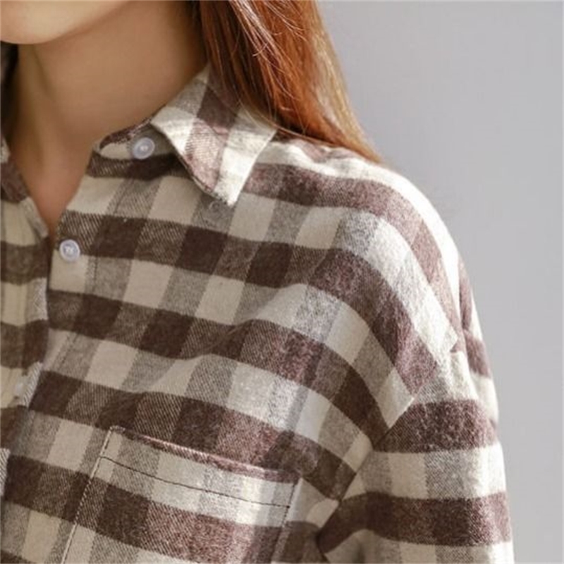 New Arrival Spring Fashion Women Long Sleeve Shirt Preppy Style Turn-down Collar Loose Plaid Blouse Casual Ladies Tops D222 210225