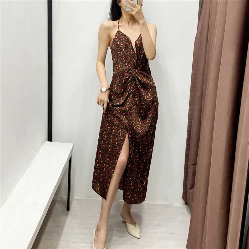Sexy Women Elegant V-Neck Dresses Fashion Ladies Zipper Strap Vestidos Vintage Female Chic Draped Cherry Print Dress 210527