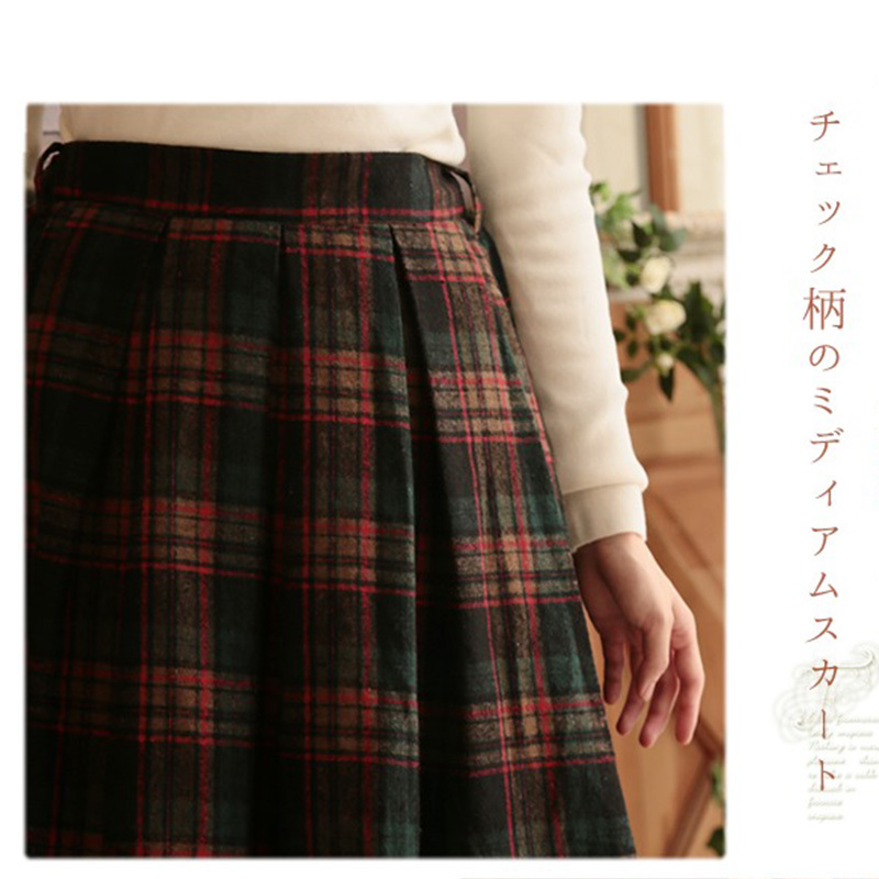 Japanese Mori Girl Spring Vintage Plaid Skirt Women Clothing Retro Mid Calf Harajuku Elastic Waist Female Lovely Skirts V052 210309