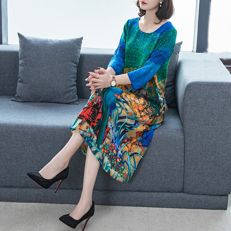 2021 Summer New Women Temperament Elegant o Neck Midi Female Plus Size Loose Printed Chiffon Three Quarter Sleeve Es 2mbs 
2021 Summer New Women Temperament Elegant o Neck Midi Female Plus Size Loose Printed Chiffon Three Quarter Sleeve Es 2mbs