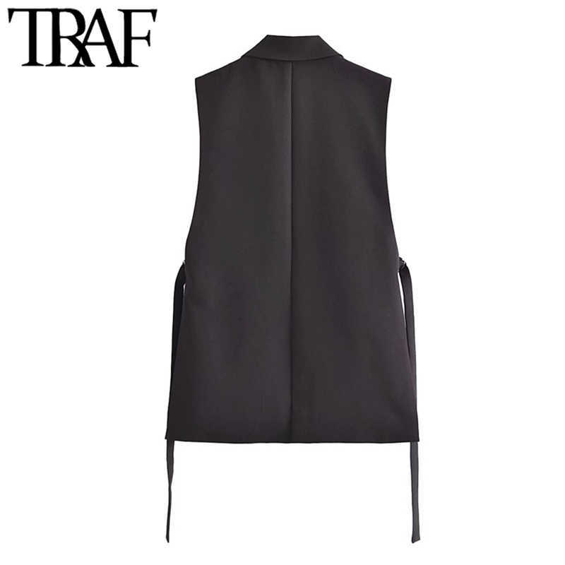 TRAF Women Fashion With Tabs Single Button Office Wear Waistcoat Vintage Sleeveless Side Vents Female Vest Coat Chic Veste 210819