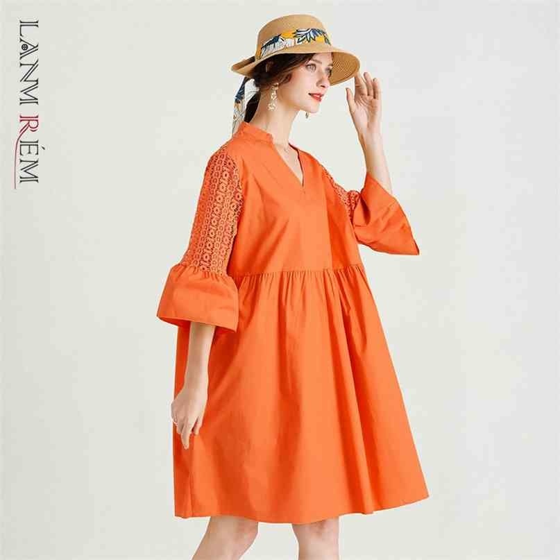 Summer Fashion Dress Large Size Women's Knee Length Lace Splicing V-neck Short Sleeve Dresses 2D3633 210526, Orange
Summer Fashion Dress Large Size Women's Knee Length Lace Splicing V-neck Short Sleeve Dresses 2D3633 210526, Orange