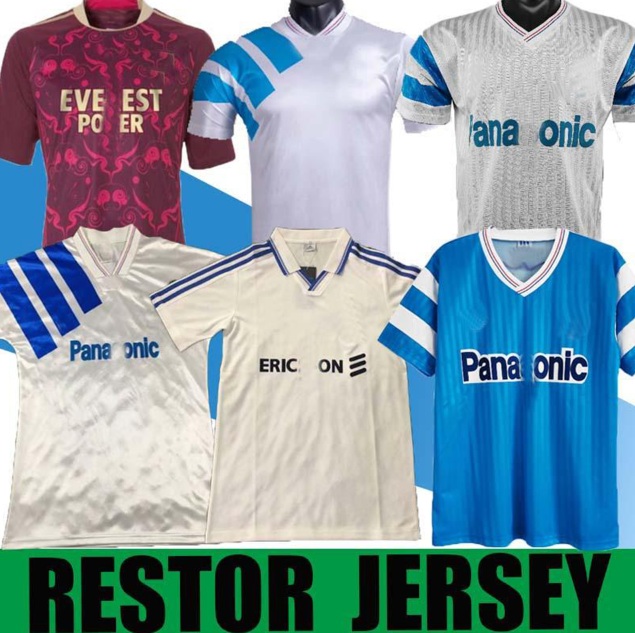 Free shipping 1990 1991 1992 1993 Retro Olympiquees de Marseillees 90 91 92 93 99 00 Soccer Jerseys, Black
