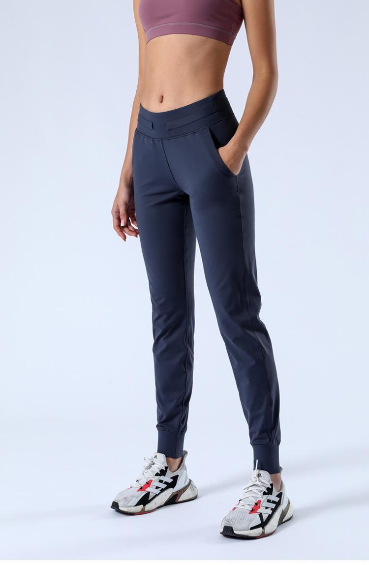 Fabric Naked-feel Workout Sport Joggers cropped Pants Womens Waist Drawstring Fitness Running Sweat pant with Two Side Pocket