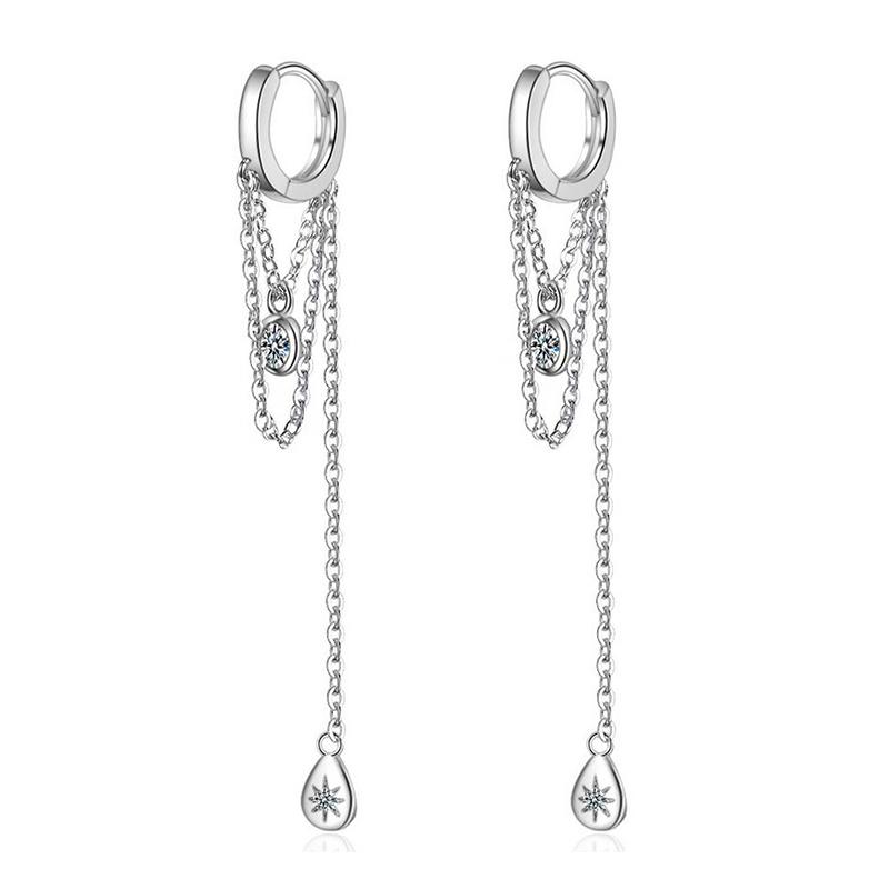 Exquisite Long Chain Tassel 5A Zirconia Pendant Silver Plated Small Hoop Earrings Fashion Loop Huggie Earrings Jewelry for Women