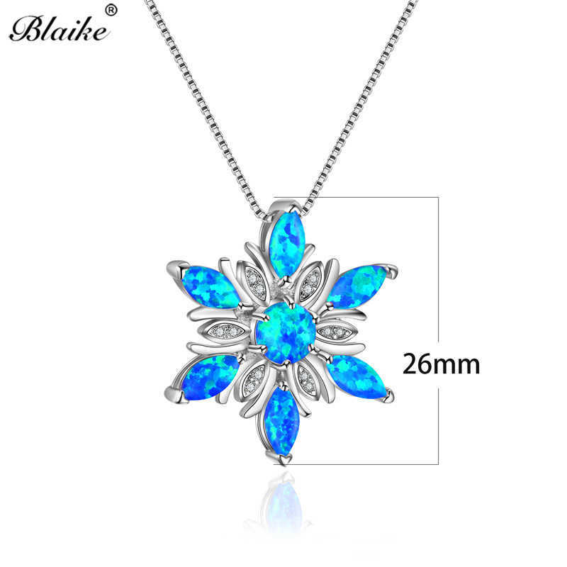 Blaike 925 Sterling Silver Snowflake Pendants For Women Pink/Blue/White Fire Opal Necklaces Rainbow Stone Birthstone Choker Gift 210621