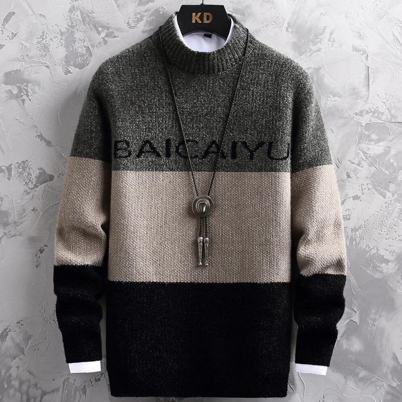 Men's Sweaters Pull Homme 2021 Winter Thick Warm Patchwork Sweater Men Turtleneck Male Pullovers Top Quality Christmas