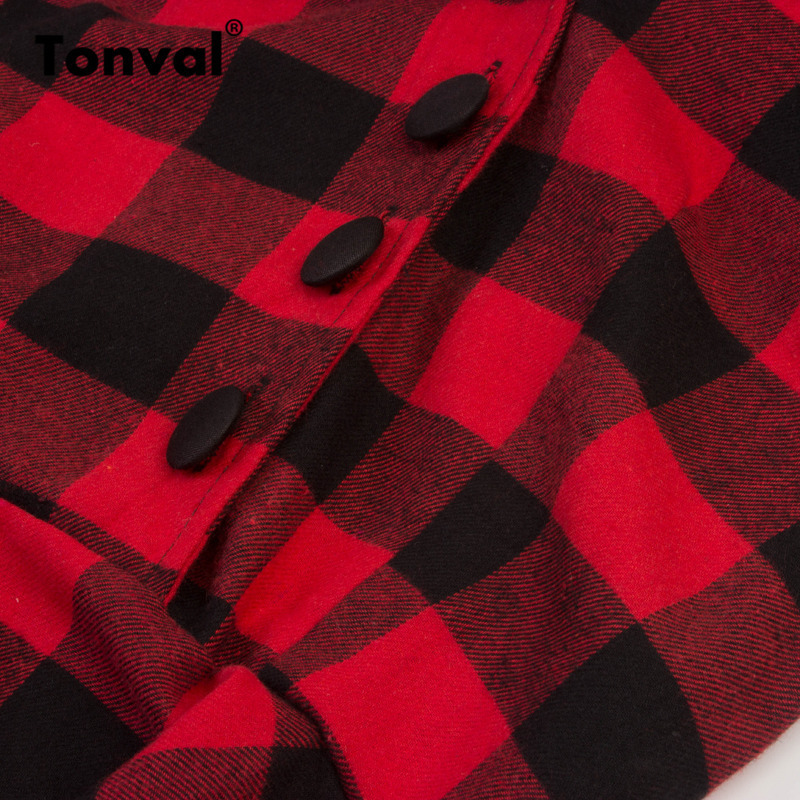 Tonval Fur Collar Winter Green Gingham Vintage Dress Women Button Up Half Sleeve Autumn Elegant Plaid Retro A Line Dresses 201008