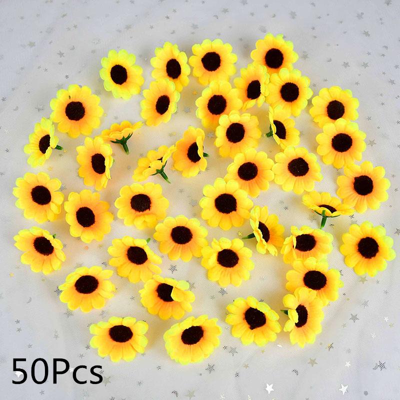 4.5cm warm yellow sunflower heads silk artificial fake flower handmade wreath craft wedding supplies