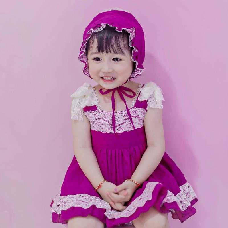 

4pcs Girls Spanish Princess Dress Kids Boutique Clothes Set Baby Girl Lotia Frock Birthday Baptism Frocks with Hat Summer Outfit 210615, Violet