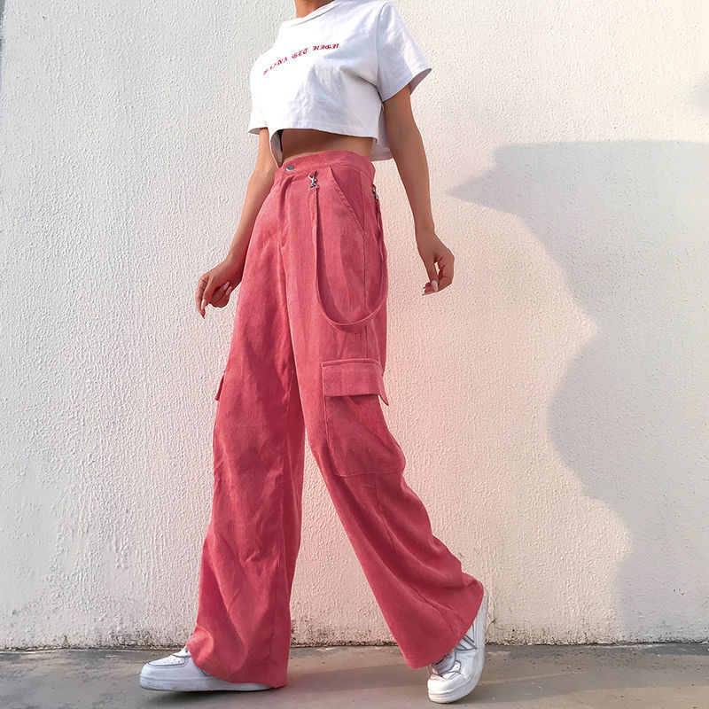 2021 New High Street Retro Bib General Straight Veet Drape Loose Slimming Down Slacks with Pink Cargo Leg Women's Pants By49
2021 New High Street Retro Bib General Straight Veet Drape Loose Slimming Down Slacks with Pink Cargo Leg Women's Pants By49
