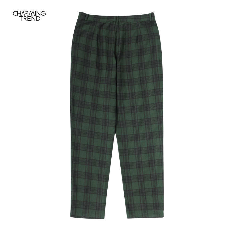 Plaid Pants Women Cotton Streetwear Retro Casual All-match Unisex 210702