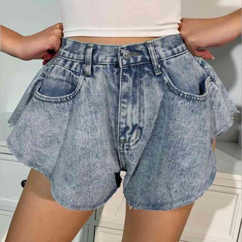 Denim Shorts For Female High Waist Pockets Sexy Ruffles Wide Leg Short Womens Solid Trousers Summer Clothes, White;black
Denim Shorts For Female High Waist Pockets Sexy Ruffles Wide Leg Short Womens Solid Trousers Summer Clothes, White;black