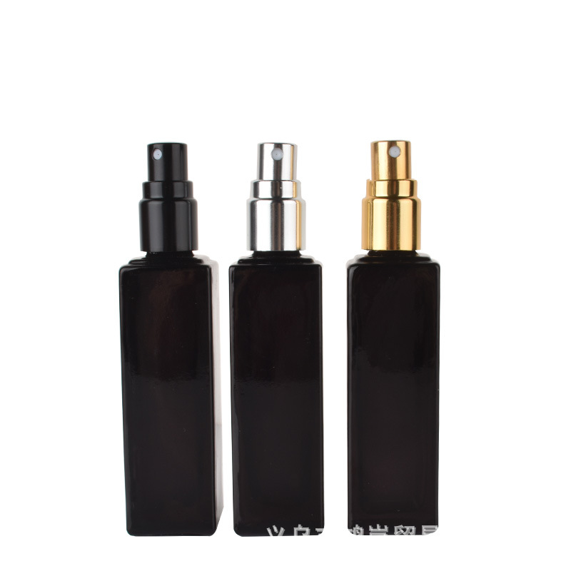 20ml Empty Square Black Glass Essential Oil Perfume Bottles Refillable Travel Size Mist Spray Bottle with black silver gold cap
