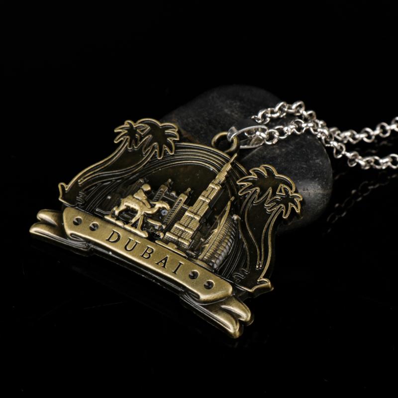 Chains Trendy Trinket DUBAI 3D Relief Building PatternTags Pendants Necklaces Long Link Chain Necklace