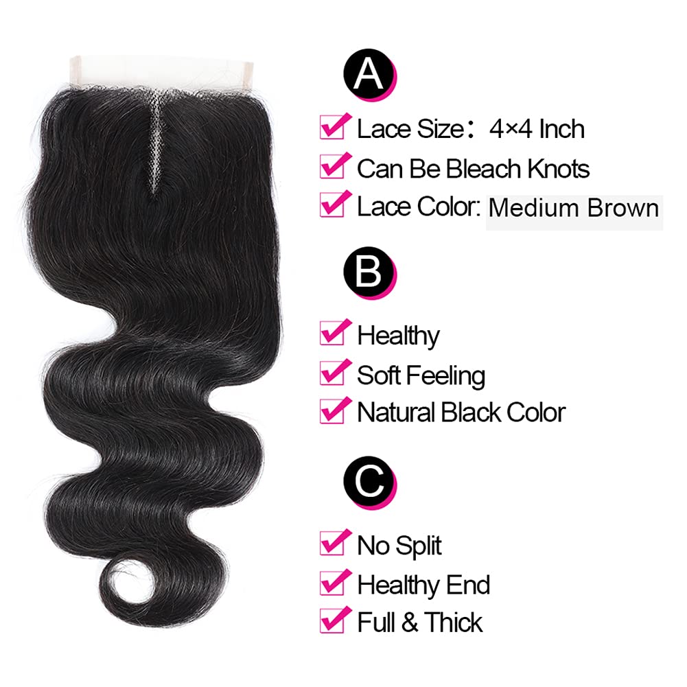 Brazilian Straight Body Water Wave Curly 4X4 T Part Lace Closure 100% Human Hair Top Closures