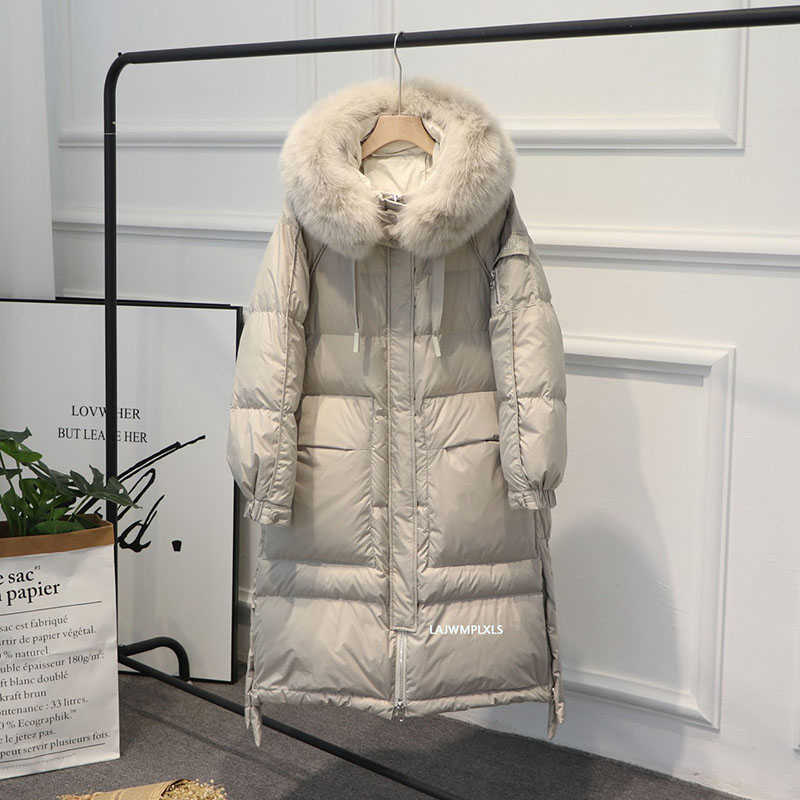 Women's 90% White Duck Down Parka With Real Fur Collar - Warm, Long, Hooded Winter Coat