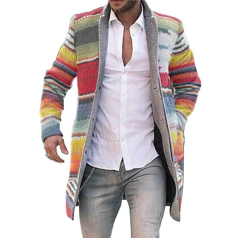 Explosive spring 2021 Coats mid-length cardigan sweater printed windbreaker long-sleeved jacket men