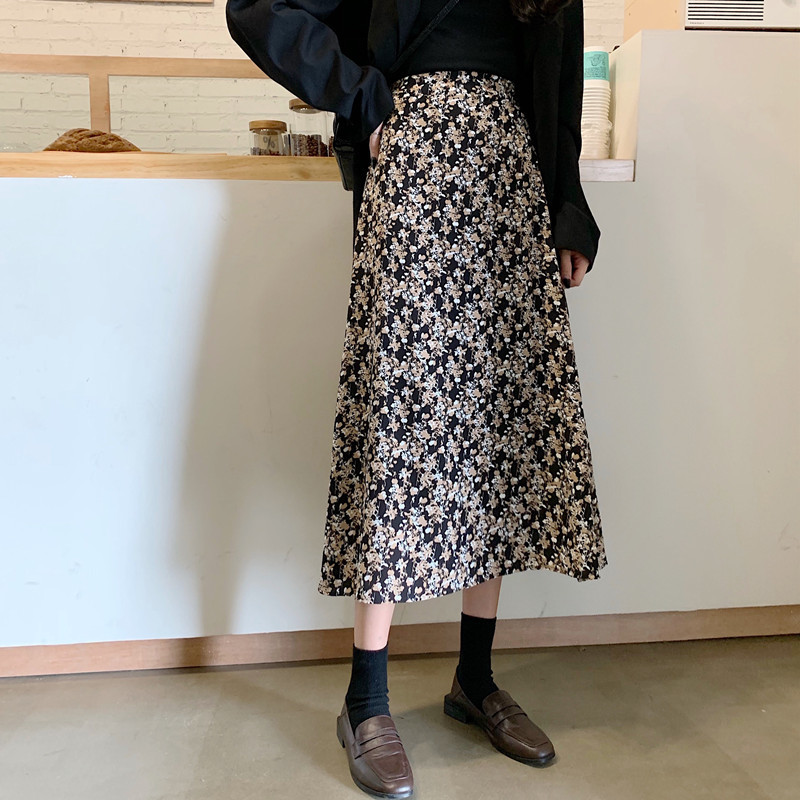 Autumn Print Casual Fashion for Women Spring Summer Elegant Female Vintage ALine Skirt 210306