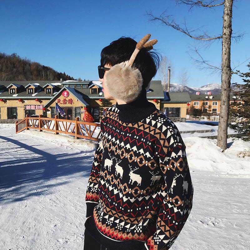 Couple Sweater Urtlenecks Ugly Christmans Sweater Deer Knitted Long Sleeve Pullover Women Men Knitwear Autumn Winter 210218