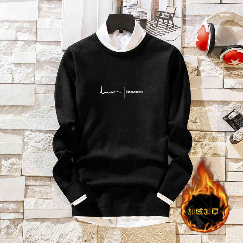 sweater knit men's t shirt winter trend plush thickened warm round neck pullover bottomed wear, White;black
sweater knit men's t shirt winter trend plush thickened warm round neck pullover bottomed wear, White;black