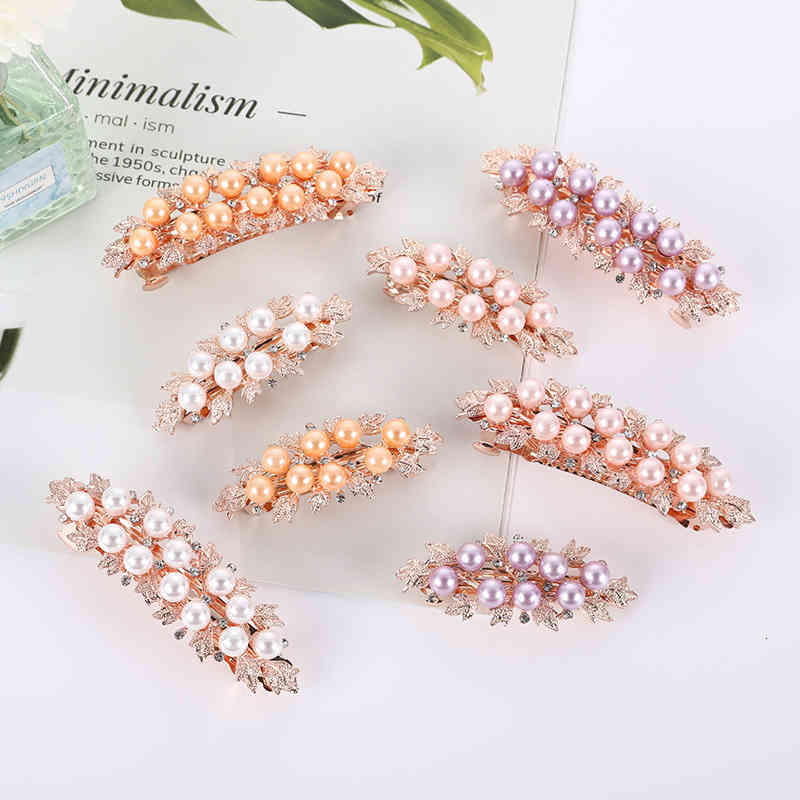 Hair Accessories Simple Korean Large Rhinestone Star Leaf Pearl Hairpin Top Clip Spring