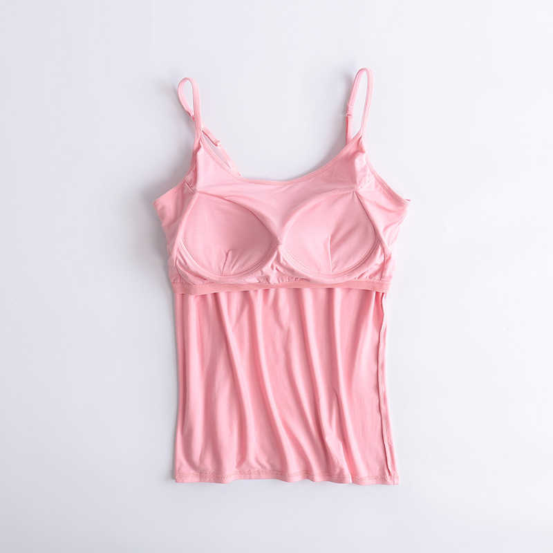 Women Tank-Top Built-in Bra Padded Stretchable Modal Push-Up Tops Camisoles Tube Vest Sleeveless Sexy Casual Korean SA1003 210625