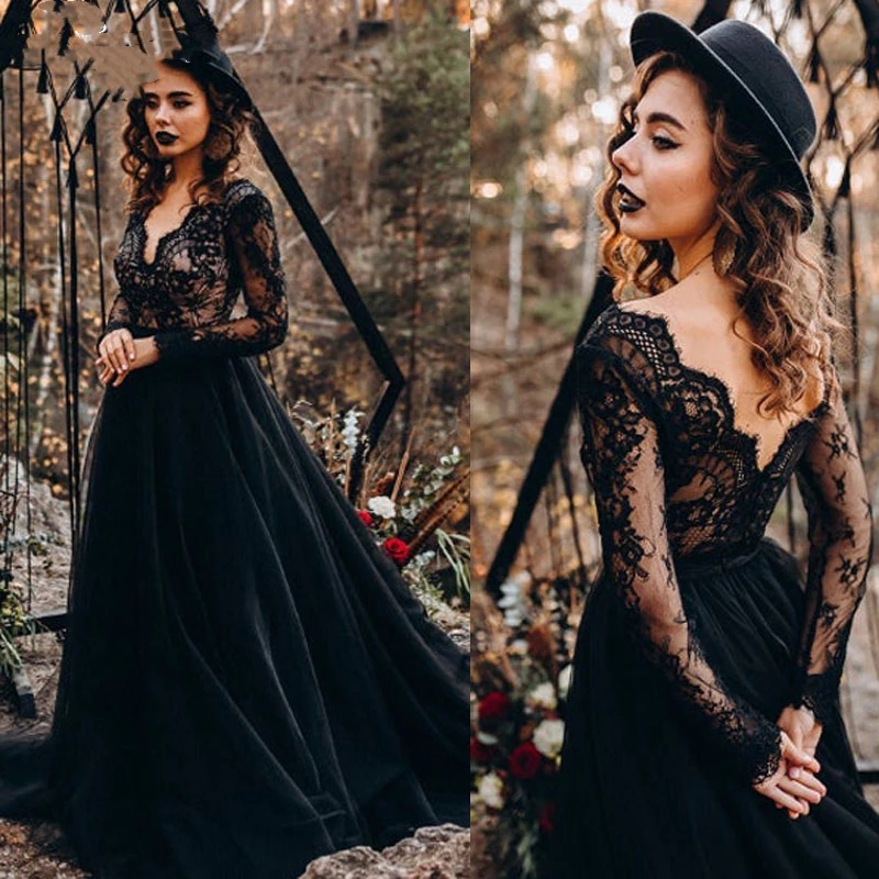 Vintage Black Wedding Dress Lace Long Sleeve Open Back A Line Gothic Bridal Gowns Court Train 2021 Deep V Neck Vestidos De Novia Second Reception Gown Robes AL9450
Vintage Black Wedding Dress Lace Long Sleeve Open Back A Line Gothic Bridal Gowns Court Train 2021 Deep V Neck Vestidos De Novia Second Reception Gown Robes AL9450
