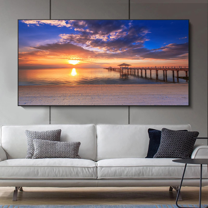Old Wood Bridge Posters Canvas Painting Wall Art Pictures For Living Room Sea Lake Scenery Prints Sky Sunset Modern Home Decor