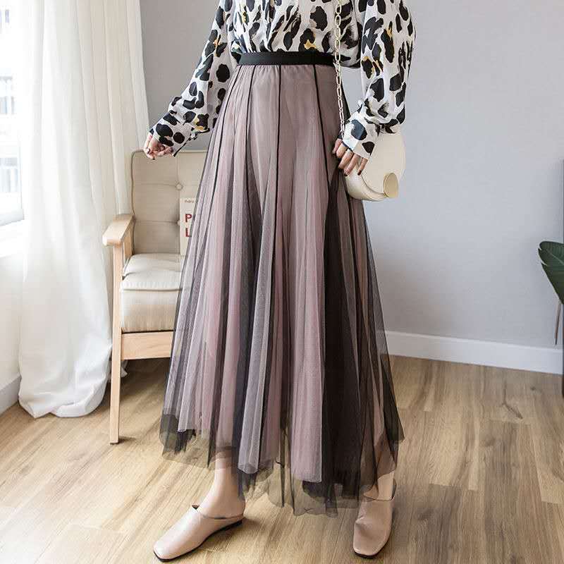 new Skirt Summer for Women 3 Layers Princess Tulle Skirts Womens Mesh Pleated A-line Skirts Lady Long Tulle Skirt 210309