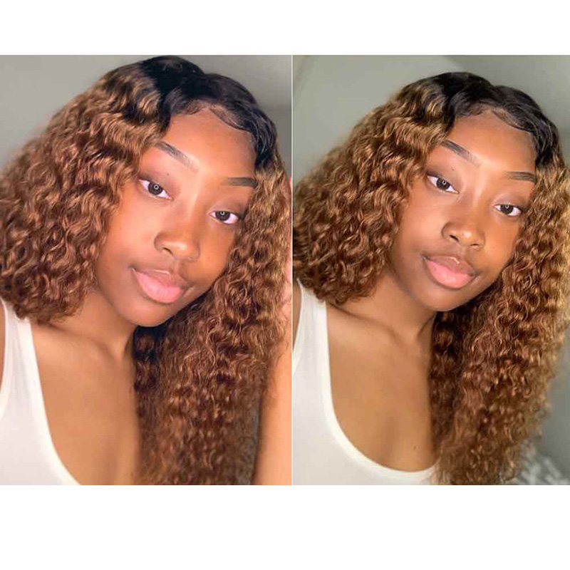 Brazilian Human Hair 4X4 Lace Closure Wig Kinky Curly 1B/30 Ombre Color 10-32inch Yirubeauty Two Tones Wig